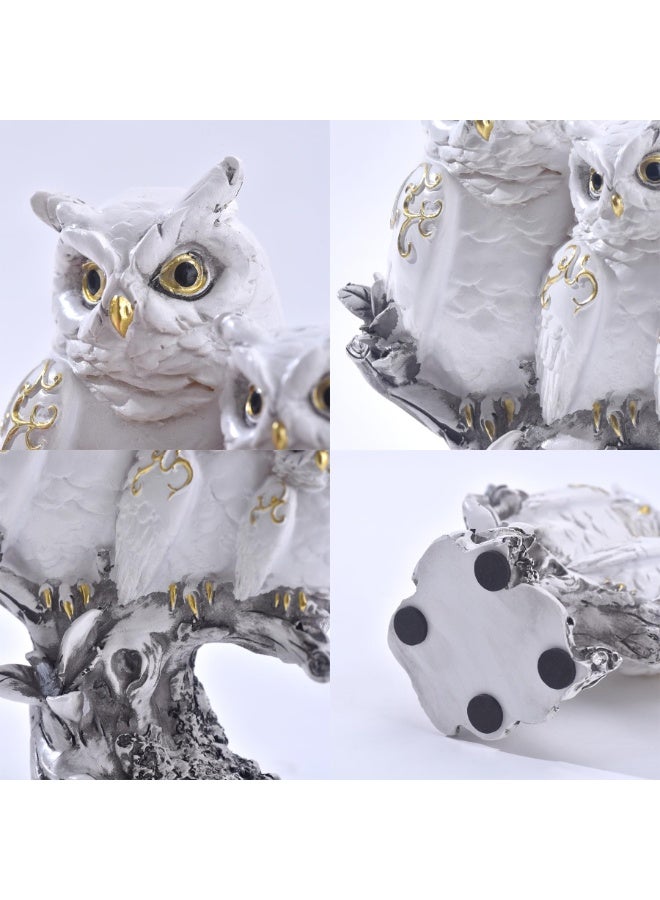 Three Owls on Branch Figurine, White Resin Home Decor Sculpture - Image 3