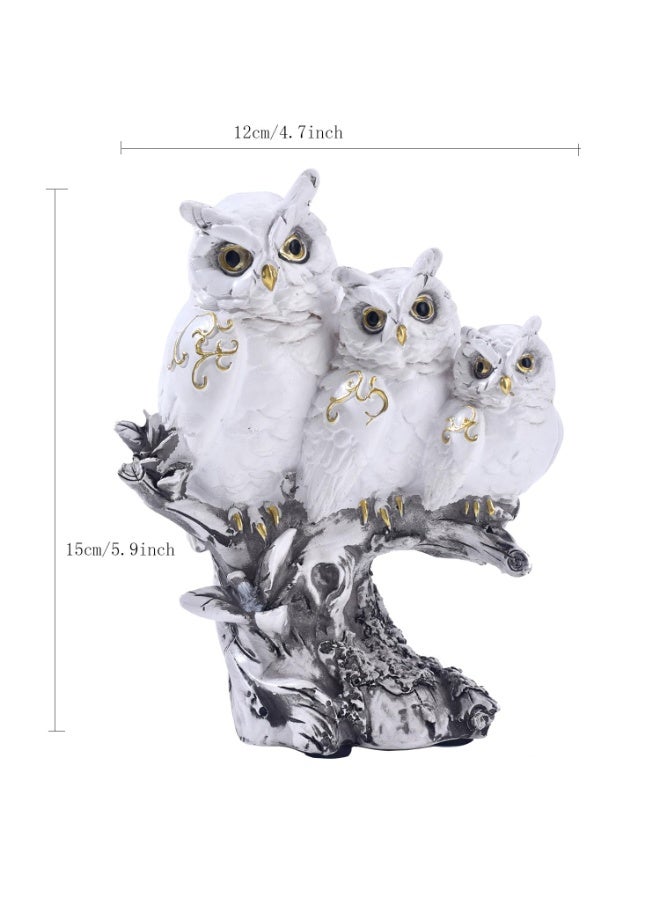 Three Owls on Branch Figurine, White Resin Home Decor Sculpture - Image 5