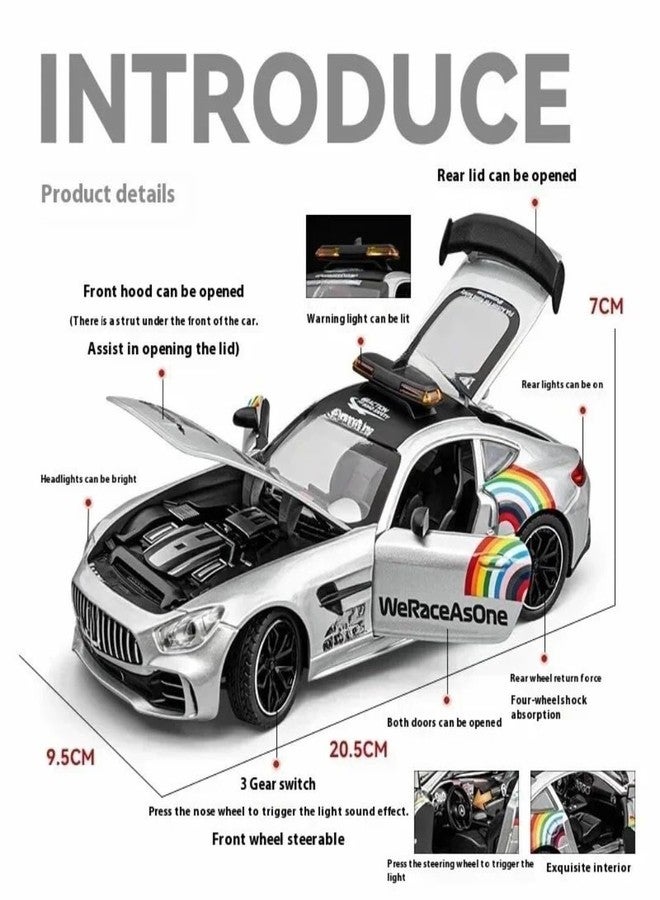 PLUSPOINT Diecast Metal GT3 F1 Edition 1:24 Car Realistic Scale Model,Pull Back Diecast Classic Vehicles Alloy Simulation Supercar with Lights and Sound Collection and Gift for Aldult, Kids - Image 3