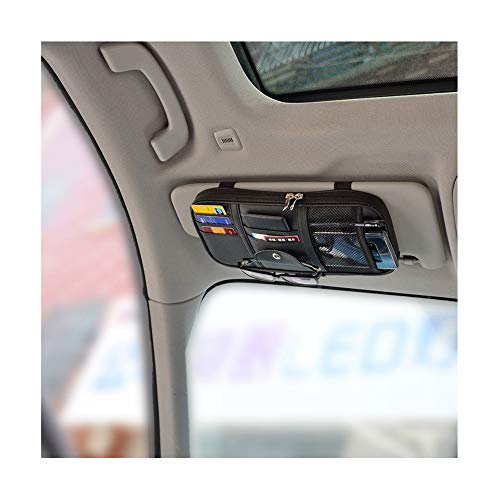 Lynkaye Car Sun Visor Organizer BagPU leather Universal Auto Interior Accessories Pocket OrganizerMultiFunction Registration and Document Holder PouchSunglasses Ticket Documents Pen Card Holder Black - Image 3