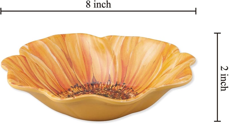 UPware Sunflower Melamine Bowl Set Flower Shaped Bowls for Pasta Rice Soup and Salad BPAFree Dishwasher Safe ShatterProof Orange 8 Inch Set of 6 - Image 3