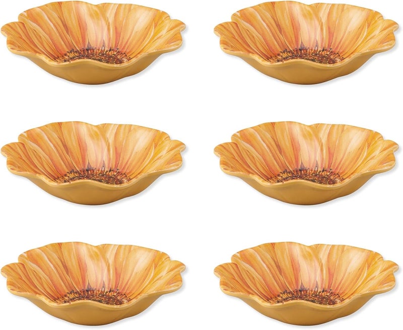UPware Sunflower Melamine Bowl Set Flower Shaped Bowls for Pasta Rice Soup and Salad BPAFree Dishwasher Safe ShatterProof Orange 8 Inch Set of 6 - Image 1
