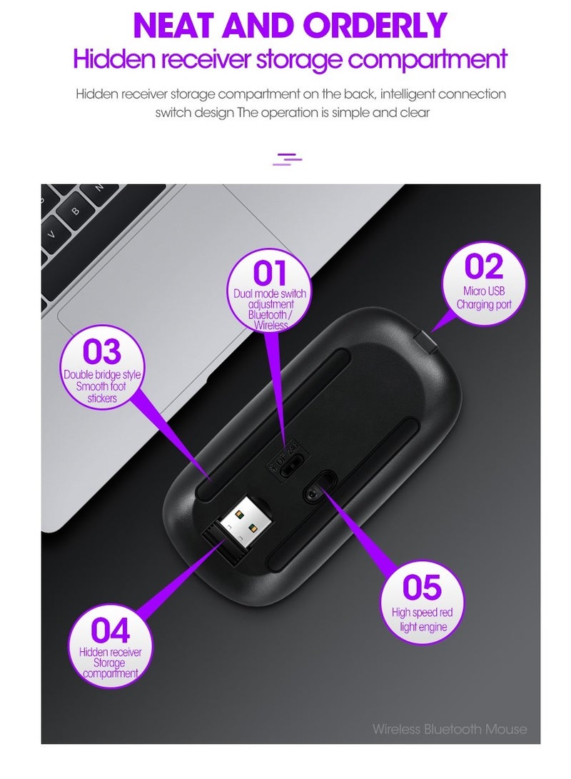 GULFLINK Wireless 2.4G Mouse Ultra-thin Silent Mouse Portable and Sleek Mice Rechargeable Mouse 500 MAH Black  - Image 5