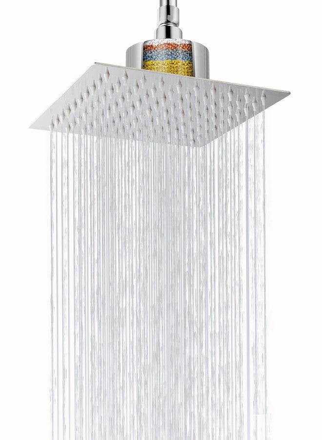 Nuodan High Pressure Rain Shower Head with Filtered - 8" All Metal Square Showerhead Filter for Remove Chlorine and Harmful Substances, Chrome - Image 1