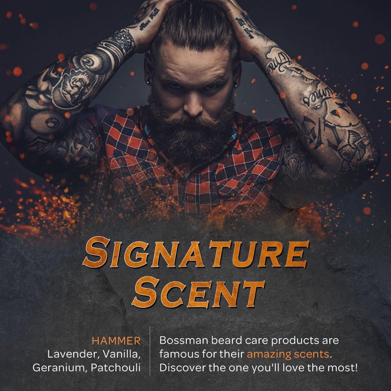 Bossman Hair & Beard Pomade - All Day Hold, Control and Moisturizing Hair, Beard and Moustache Styling Product - Natural Strong Hold Pomade - Made in USA (Hammer Scent) - Image 5