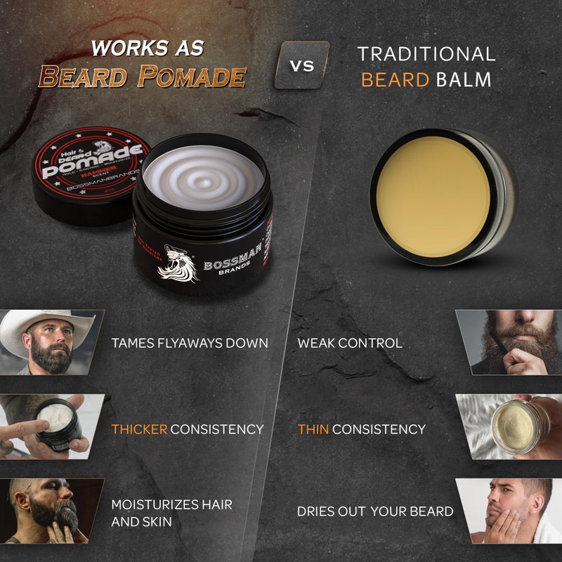 Bossman Hair & Beard Pomade - All Day Hold, Control and Moisturizing Hair, Beard and Moustache Styling Product - Natural Strong Hold Pomade - Made in USA (Hammer Scent) - Image 2
