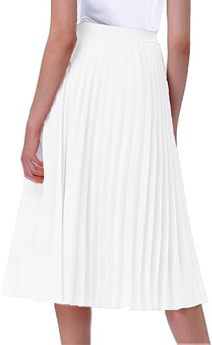 GOLDSTITCH Women's High Waist Pleated Skirt A line Swing Midi Skirt Ivory - Image 3