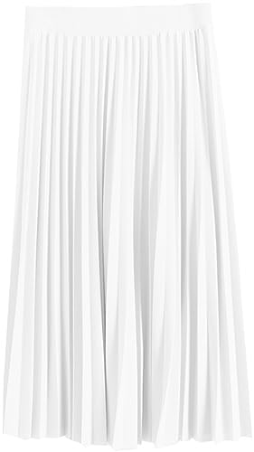 GOLDSTITCH Women's High Waist Pleated Skirt A line Swing Midi Skirt Ivory - Image 4