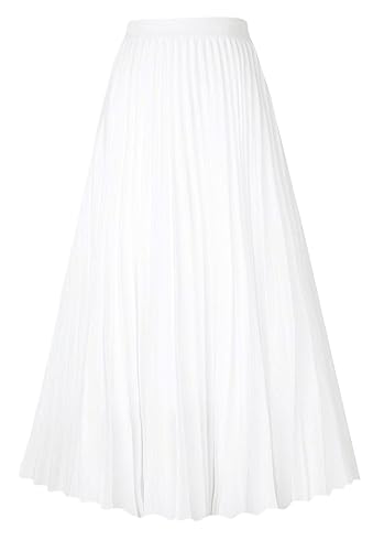 GOLDSTITCH Women's High Waist Pleated Skirt A line Swing Midi Skirt Ivory - Image 5