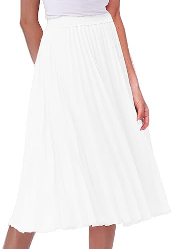 GOLDSTITCH Women's High Waist Pleated Skirt A line Swing Midi Skirt Ivory - Image 2