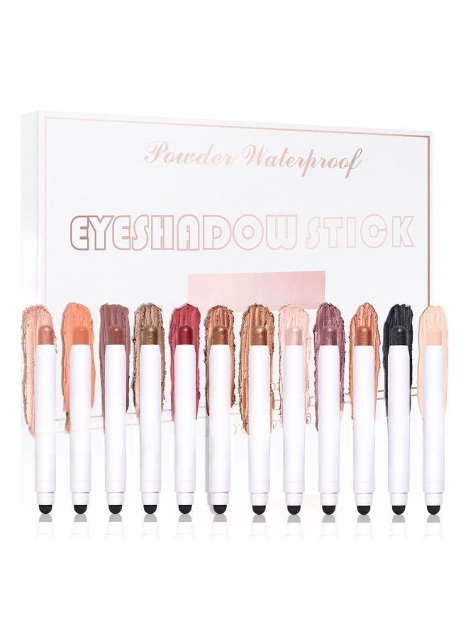 Generic 12 Pcs Eyeshadow Stick Soft Creamy Matte Shimmer Eye Shadow Pencil Crayon Highlighting Pigmented Shiny Eyeshadow Pencil Waterproof Classy Shimmer Eye Shadow Sticks Sets - Image 1