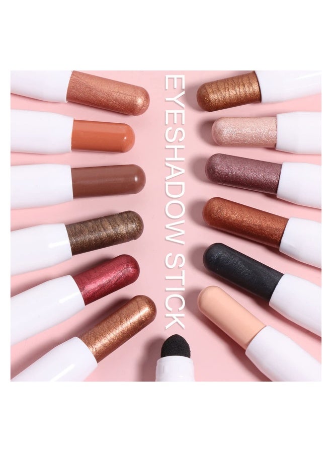 Generic 12 Pcs Eyeshadow Stick Soft Creamy Matte Shimmer Eye Shadow Pencil Crayon Highlighting Pigmented Shiny Eyeshadow Pencil Waterproof Classy Shimmer Eye Shadow Sticks Sets - Image 4