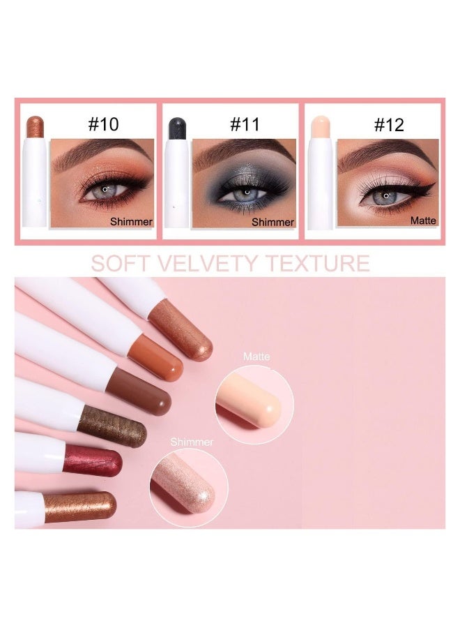 Generic 12 Pcs Eyeshadow Stick Soft Creamy Matte Shimmer Eye Shadow Pencil Crayon Highlighting Pigmented Shiny Eyeshadow Pencil Waterproof Classy Shimmer Eye Shadow Sticks Sets - Image 3