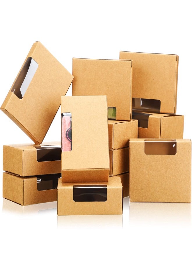 Spakon 30 Pack Kraft Soap Boxes with Clear Window, Handmade Making Soap Packaging Boxes, Small Gift Box for DIY, 3.5 x 2.6 x 1.2 Inch(Brown - Image 1
