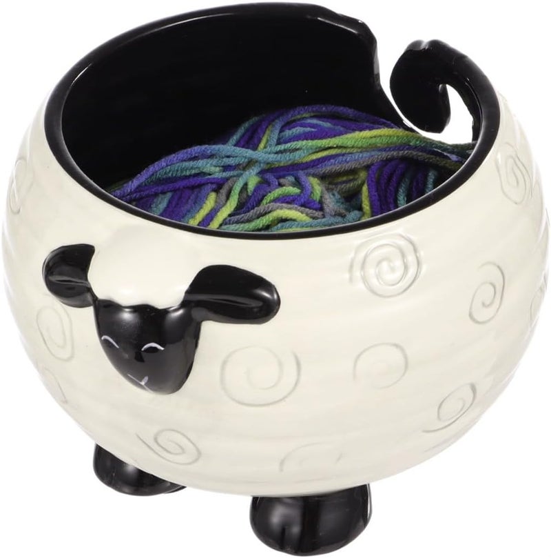 Ceramic Yarn Bowl with Outlet, Sheep-Themed Tangle-Free Holder for Knitting and Crocheting, Ideal for Needlework and Decoration - Image 1