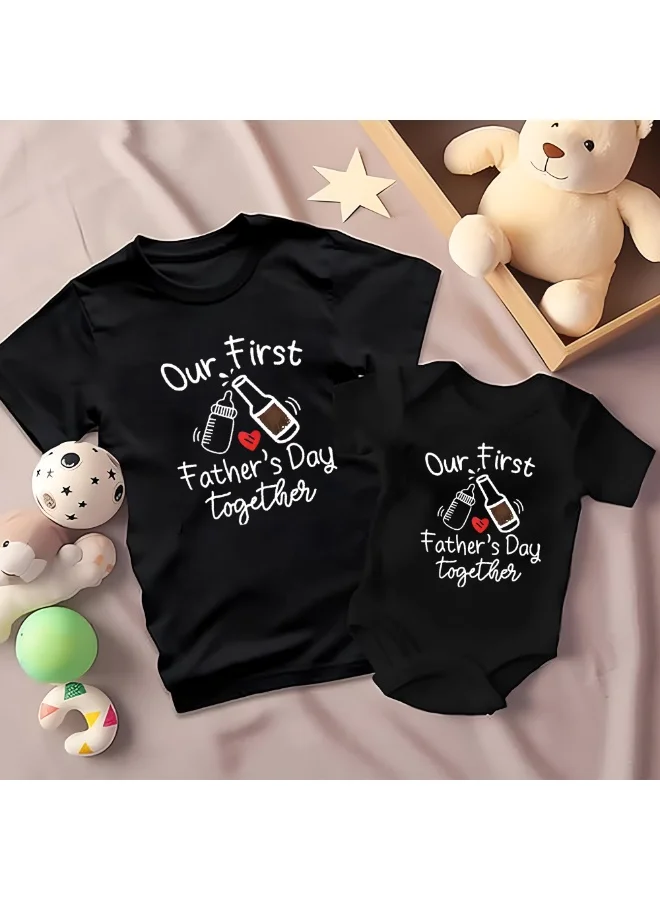 Matching Family Outfits  Matching Family Outfits Our First Father’s Day Together T-Shirts | Matching Dad and Baby Outfit | Soft Cotton Fabric | New Dad Gift for Father's Day for Men | Best Price UAE