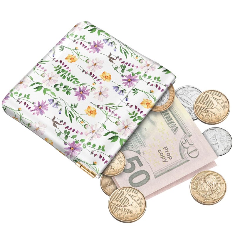 Simikol Squeeze Coin Purse Pouch Change Holder Mini Purse Coin Pocket for Handbag,White Daisy - Image 2