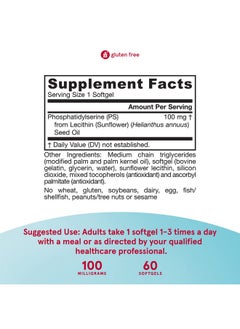 jarrow formulas Ps 10060 Softgels 100 Mg Phosphatidylserine (Ps) Cognition Support Dietary Supplement Promotes Brain Health Soy Free Up To 60 Servings  - Image 5