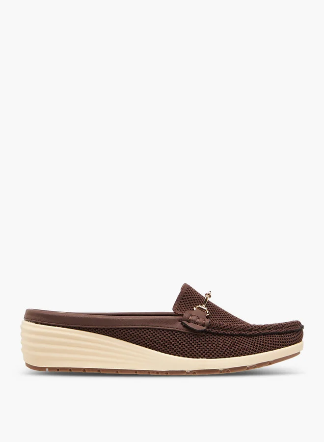 لو كونفورت Metal Accent Flyknit Slip-On Mules with Wedge Heels