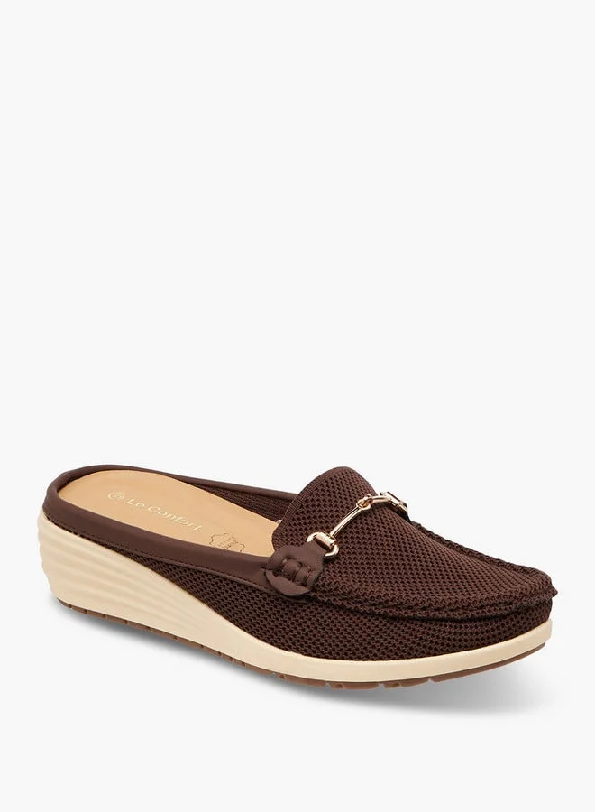 Le Confort Metal Accent Flyknit Slip-On Mules with Wedge Heels