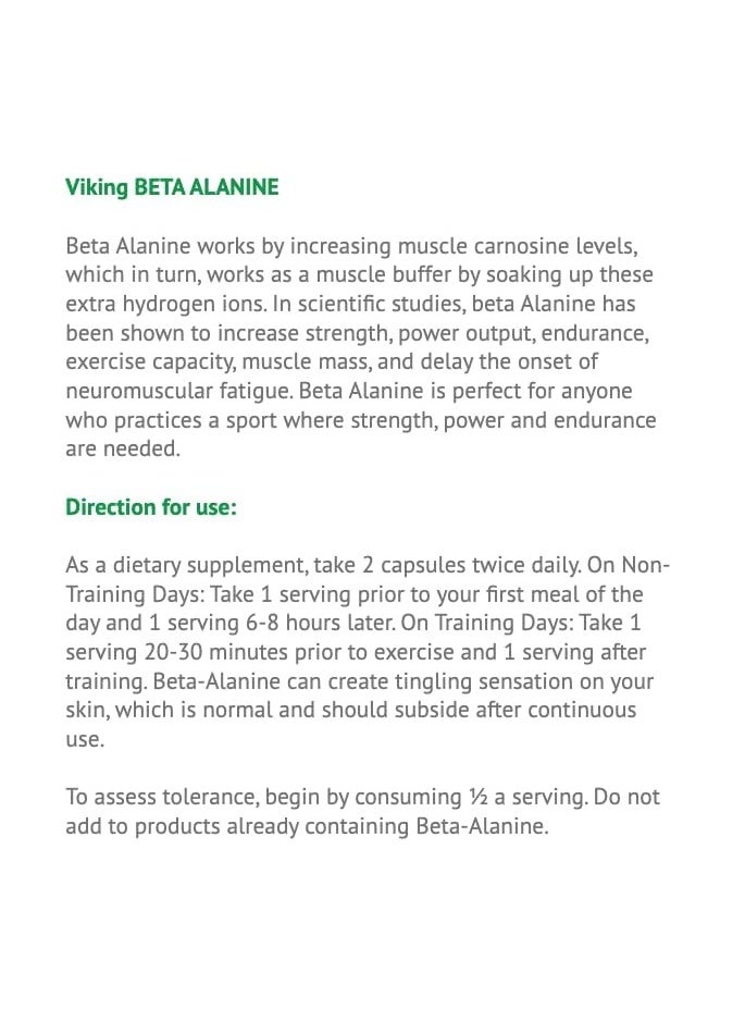 VIKING FORCE LABORATORIES - Beta Alanine- 120 Capsules Pack, 120.9g, 60 Servings, Increase Strength, Exercise Capacity - Image 1