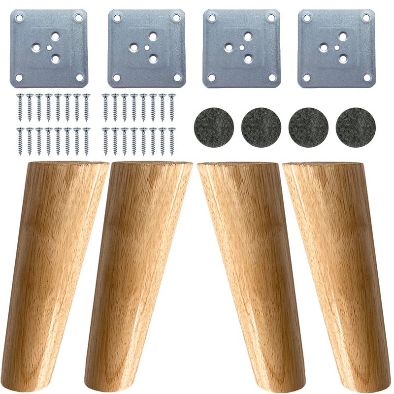 KITEVICH 4PACK Solid Wood Furniture Legs 6 Inch Sofa Legs, Replacement Legs Mid Century Modern Legs for Couch End Table TV Stand Bed Dresser Cabinet, Accessorizes Included - Image 1