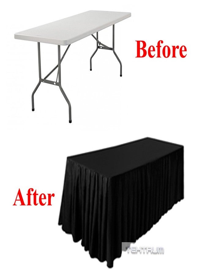 TEKTRUM 6' FT LONG FITTED TABLE SKIRT COVER FOR TRADE SHOW - THICK/HEAVY DUTY/DURABLE FABRIC (Black) - Image 2