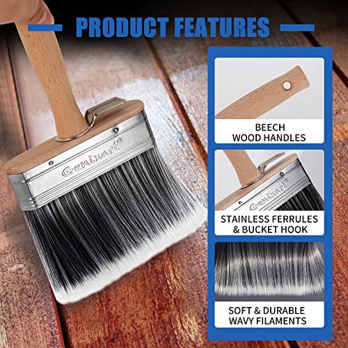 Genixart Deck Stain & Sealer Block Paint Brush - 5 inch Big Fence Stain Brush for Wood - Large Masonry Paintbrush - Wide Limewash Brushes for Brick Concrete Walls - Image 4