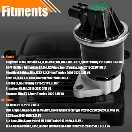 Quivimoro EGR Valve EGV1248 Replacement for Honda Ridgeline HR-V Civic Accord Crosstour Passport Elite, EGR Valve Exhaust Gas Recirculation Valves for Acura ILX MDX RDX RLX TLX Replace OE# 18011R1AA00, EGR2008 - Image 2