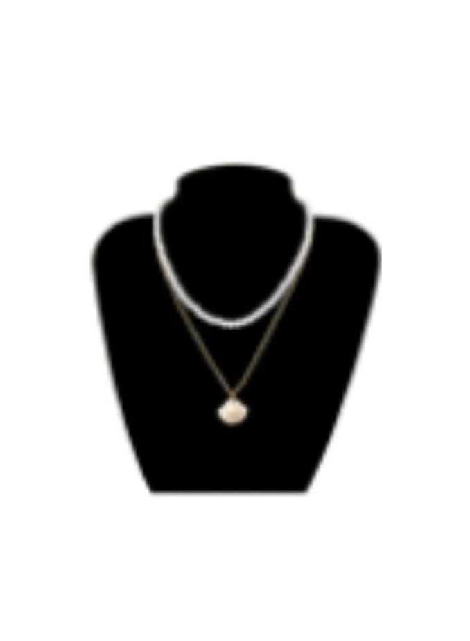 LOULUEN 2-Piece Seashell Pattern Imitation Pearl Necklace Set