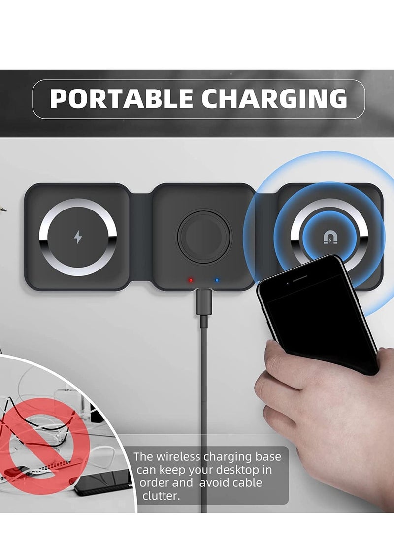 Excefore - 3 in 1 Wireless Charger, Charging, Magnetic Fast Charging Foldable Dock station Charger for iPhone 14/13/12/11/8/Pro/Max,for iWatch,forAirPods 3/2/Pro and Samsung - Image 1