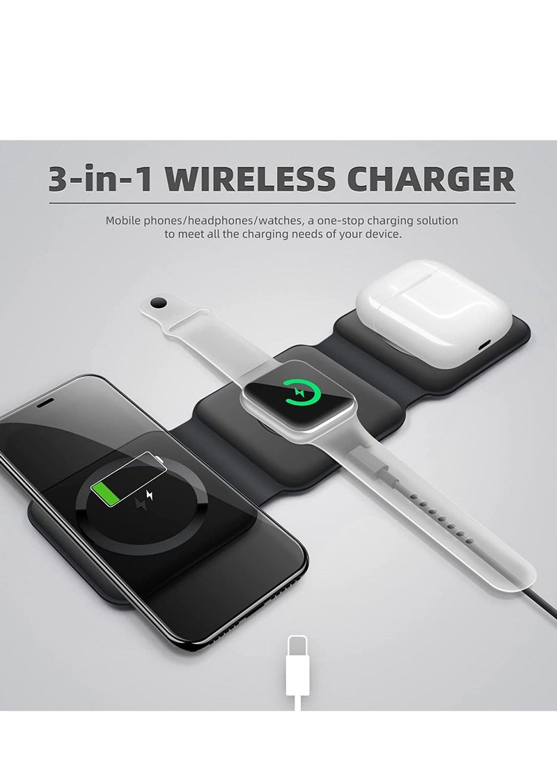Excefore - 3 in 1 Wireless Charger, Charging, Magnetic Fast Charging Foldable Dock station Charger for iPhone 14/13/12/11/8/Pro/Max,for iWatch,forAirPods 3/2/Pro and Samsung - Image 1