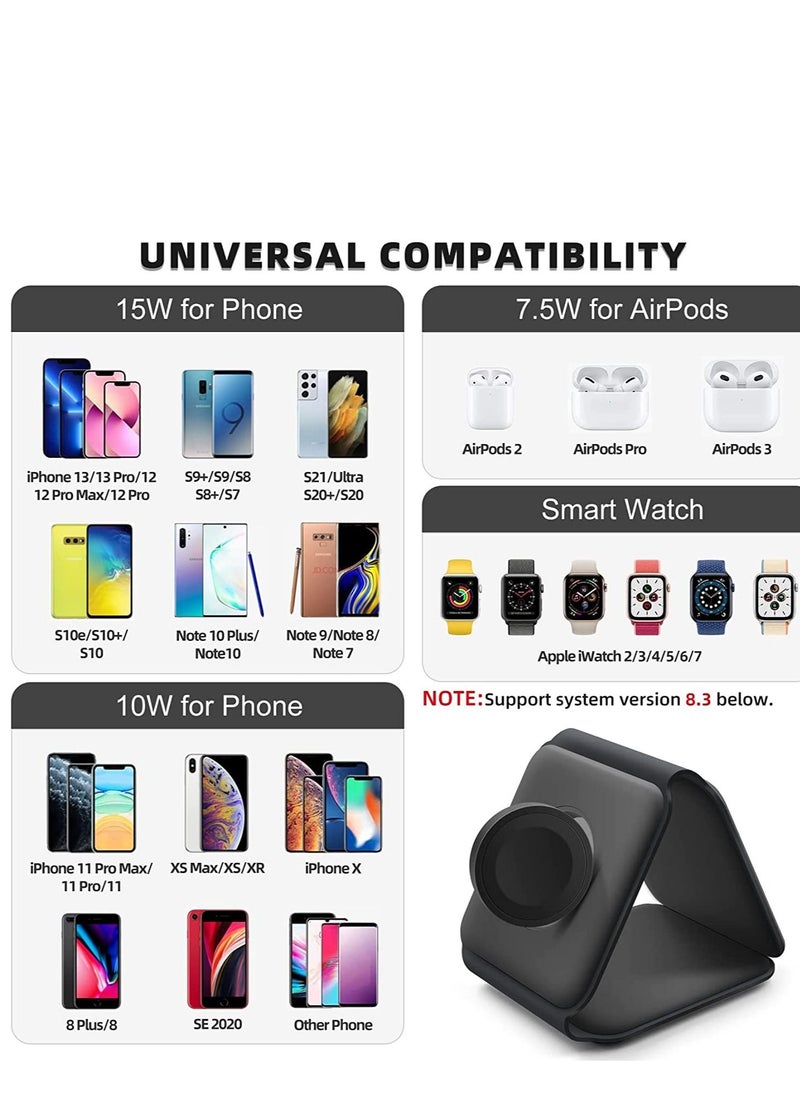 Excefore - 3 in 1 Wireless Charger, Charging, Magnetic Fast Charging Foldable Dock station Charger for iPhone 14/13/12/11/8/Pro/Max,for iWatch,forAirPods 3/2/Pro and Samsung - Image 1