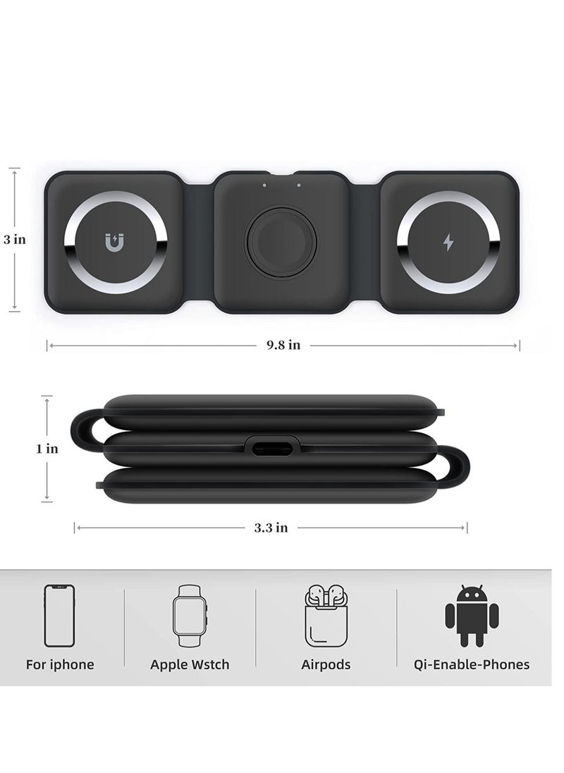 Excefore - 3 in 1 Wireless Charger, Charging, Magnetic Fast Charging Foldable Dock station Charger for iPhone 14/13/12/11/8/Pro/Max,for iWatch,forAirPods 3/2/Pro and Samsung - Image 1