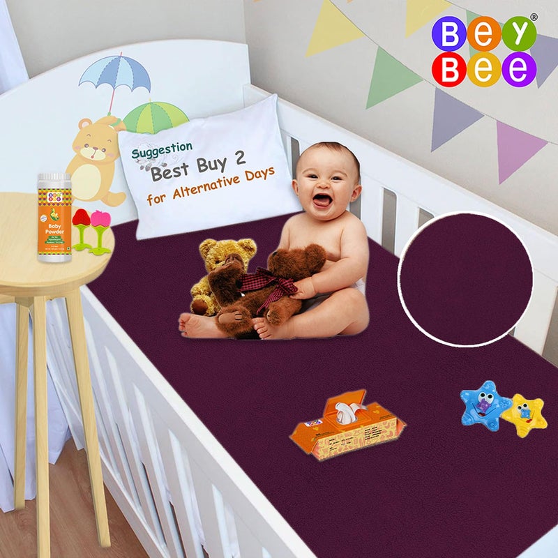 Bey Bee BeyBee Waterproof Quick Dry Sheet for BabyAntiPiling Fleece Extra Absorbent Washable Mattress ProtectorBed Protector Sheet for Toddler Small Combo 70x50 CM Pack of 3 Dark BluePlumViolet - Image 2