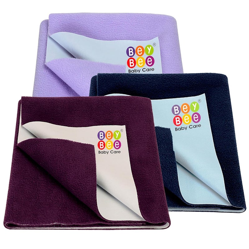 Bey Bee BeyBee Waterproof Quick Dry Sheet for BabyAntiPiling Fleece Extra Absorbent Washable Mattress ProtectorBed Protector Sheet for Toddler Small Combo 70x50 CM Pack of 3 Dark BluePlumViolet - Image 1