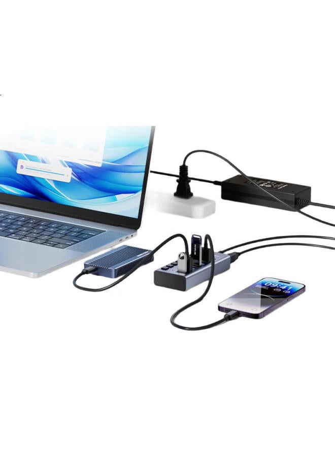 Acasis Usb 3.0 Hub, One-To High-Speed Expansion Hub, Extension Cable, Desktop And Laptop Multi-Port Adapter, Expansion Dock Hs-707Mg - Image 1