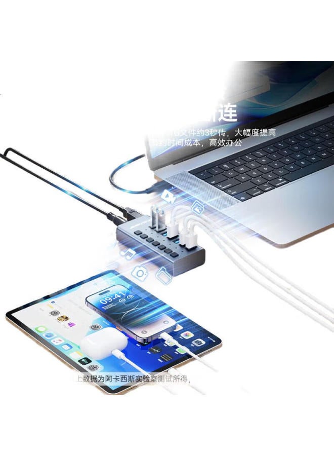 Acasis Usb 3.0 Hub, One-To High-Speed Expansion Hub, Extension Cable, Desktop And Laptop Multi-Port Adapter, Expansion Dock Hs-707Mg - Image 2