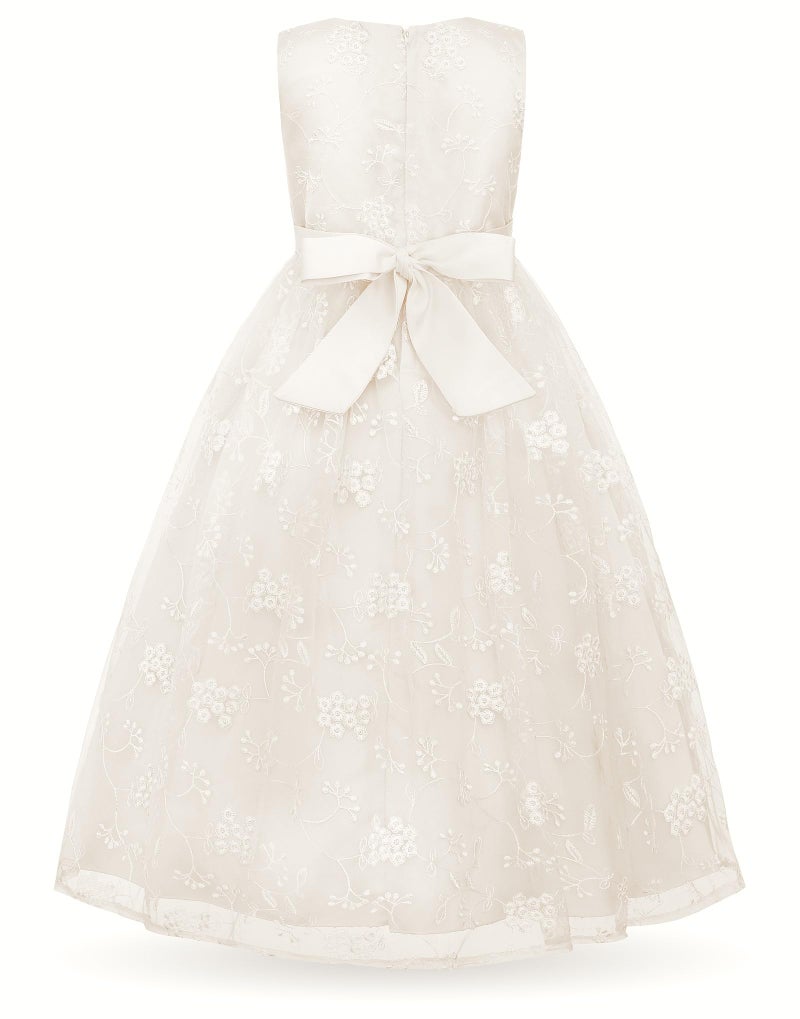 Uhnice Flower Girl Embroidered Dress Sleeveless Lace Ball Gown Formal Princess Dress for Wedding Birthday Party (Ivory, 4-5/110) - Image 3