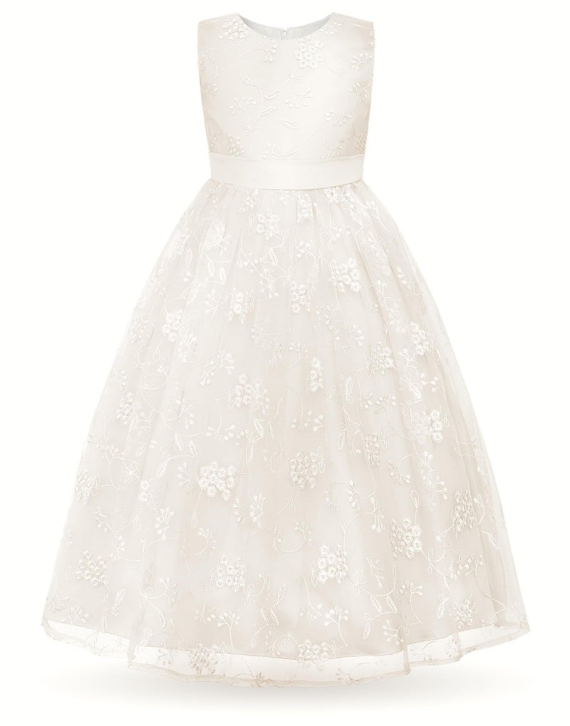 Uhnice Flower Girl Embroidered Dress Sleeveless Lace Ball Gown Formal Princess Dress for Wedding Birthday Party (Ivory, 4-5/110) - Image 1