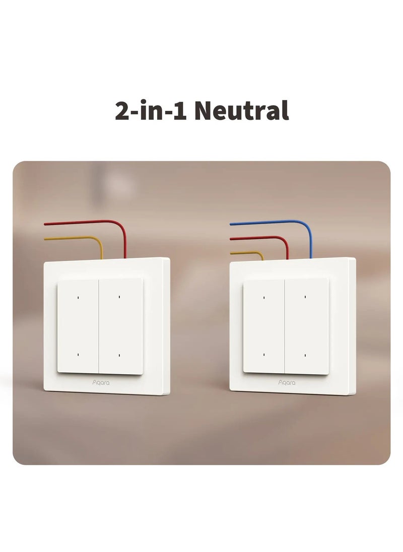 Aqara - Aqara Smart Light Switch H2 EU (2-in-1 Neutral, 2 Gang 1 Channel), Thread/Zigbee Protocol, Wall Switch for Smart Home, Supports Apple Home, Alexa, Google Assistant, Matter over Thread - Image 1