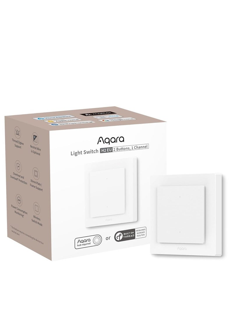 Aqara - Aqara Smart Light Switch H2 EU (2-in-1 Neutral, 2 Gang 1 Channel), Thread/Zigbee Protocol, Wall Switch for Smart Home, Supports Apple Home, Alexa, Google Assistant, Matter over Thread - Image 1