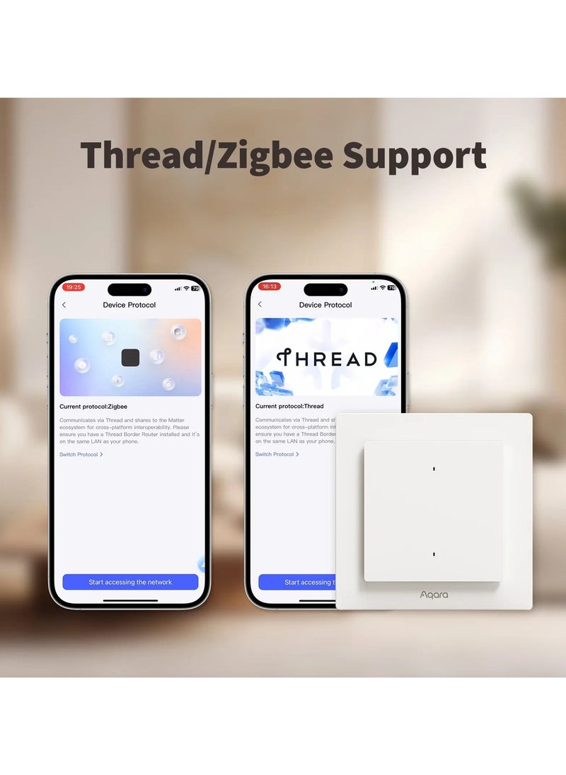 Aqara - Aqara Smart Light Switch H2 EU (2-in-1 Neutral, 2 Gang 1 Channel), Thread/Zigbee Protocol, Wall Switch for Smart Home, Supports Apple Home, Alexa, Google Assistant, Matter over Thread - Image 1
