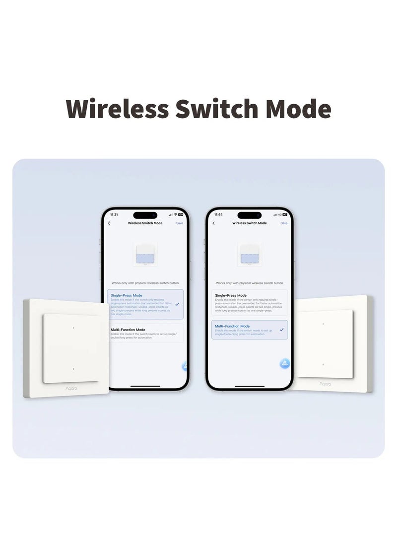 Aqara - Aqara Smart Light Switch H2 EU (2-in-1 Neutral, 2 Gang 1 Channel), Thread/Zigbee Protocol, Wall Switch for Smart Home, Supports Apple Home, Alexa, Google Assistant, Matter over Thread - Image 1