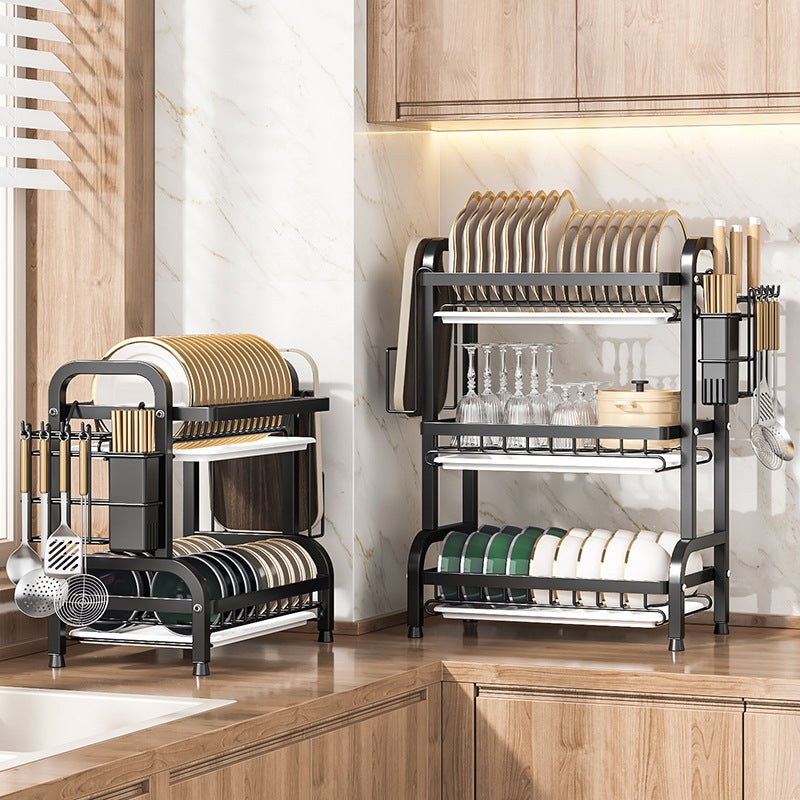 Multifunctional Carbon Steel Kitchen Dish Drying Rack Storage Organizer - Image 1