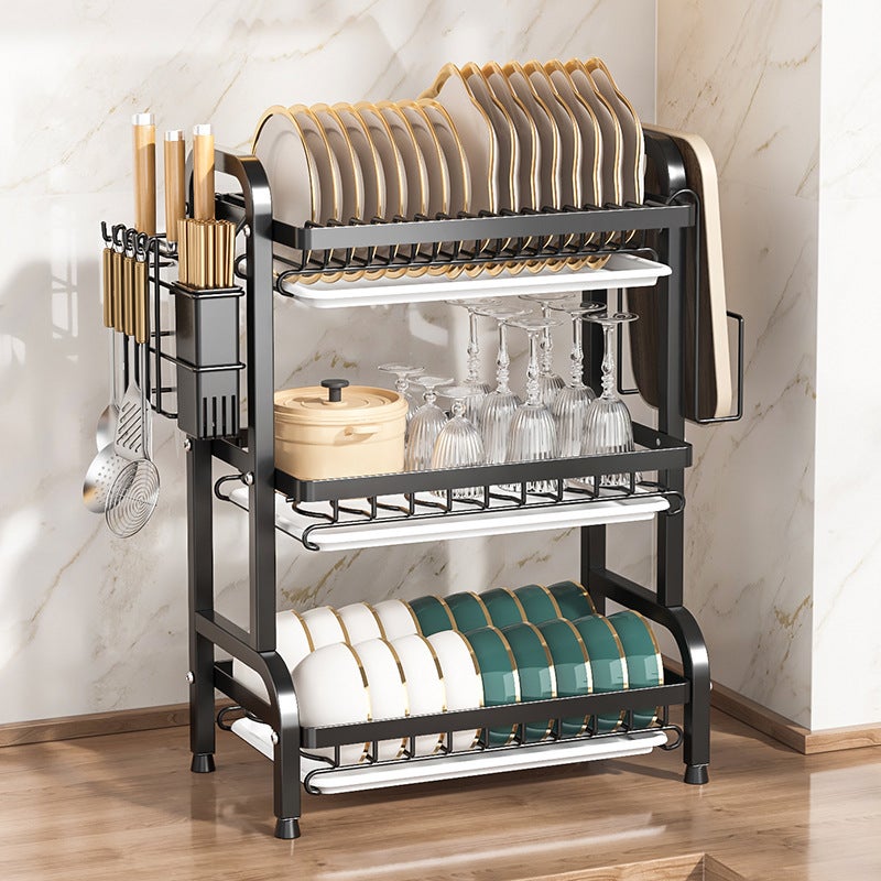 Multifunctional Carbon Steel Kitchen Dish Drying Rack Storage Organizer - Image 3