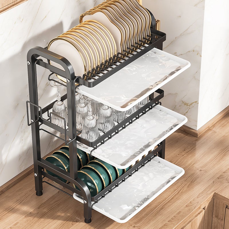 Multifunctional Carbon Steel Kitchen Dish Drying Rack Storage Organizer - Image 4