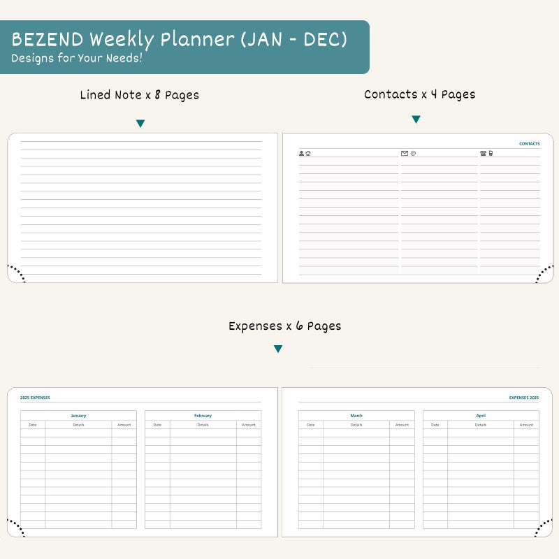 BEZEND Pocket Planner 2026 Weekly and Monthly (6" x 3.75") Small Calendar Book with Daily Vertical Timeslot (Jan-Dec), Equal Space Even Weekend, Work Home Women, PU Leather Hardcover - Black - Image 4
