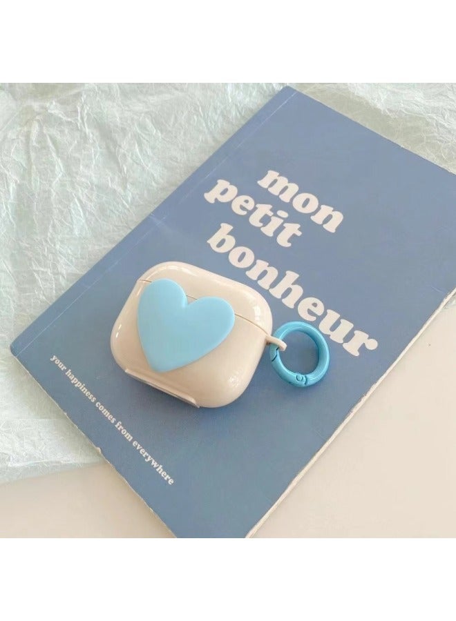 For AirPods 4 Headphone Set Cartoon Diy Doll Pendant Apple 1/2 Generation/pro2 Bluetooth Soft Case Bracelet-Color:Beige Soft Shell + Ring Buckle-blue Love Heart-Model:AirPods 1/2 Generation (protective Cover)