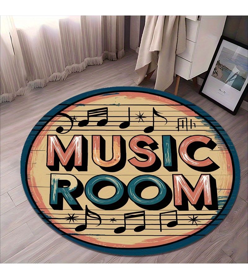 Retro Music Note Round Floor Mat 100x100cm Lightweight Non-Slip Machine Washable Home Decoration - Image 5
